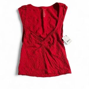 Free People Vibrant Red Lace Blouse